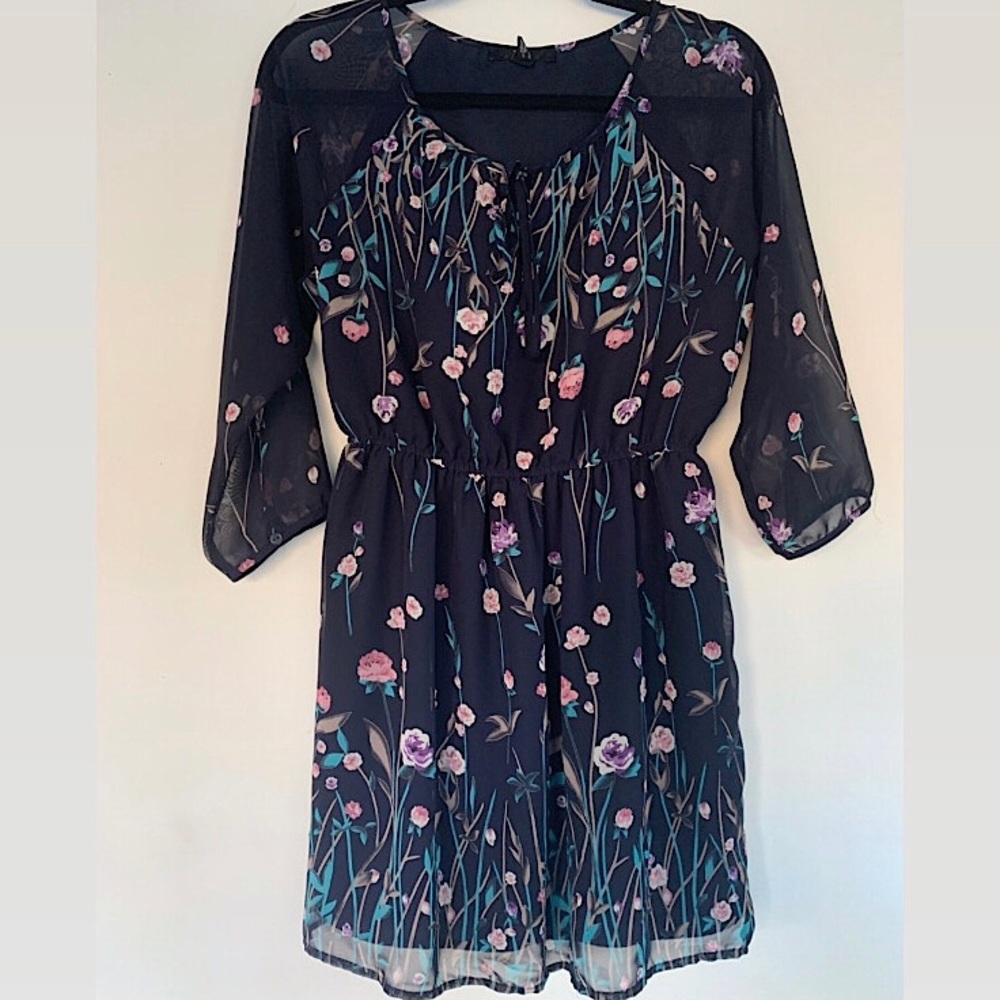 Blue Floral Chiffon Dress